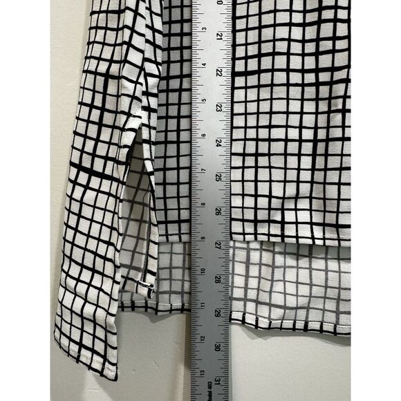 Eileen Fisher Textured Crepe Grid Long Shell  XXS Bateau-Neck Black White - Picture 4 of 6